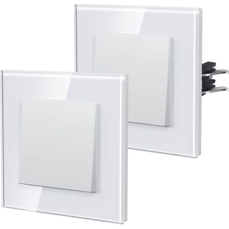 Wall switch, two-way switch with mounting clips, glass bedside lamp switch, single, 86 mm, white