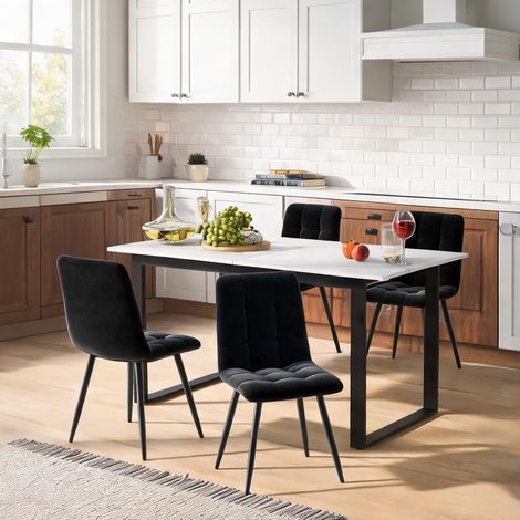 Ensemble table et 4 chaises de salle à manger blanc et noir MDF (1/5)