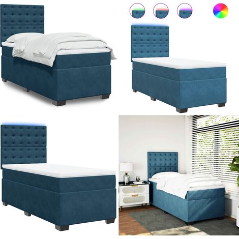 Boxspringbett mit Matratze Blau 100x200 cm Samt - Boxspringbett - Samtbett - LED Beleuchtung - Höhenverstellbares Kopfteil - Matratzenauflage - Home & Living (1/5)