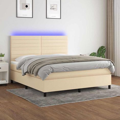 Cama box spring colchón y luces LED tela crema 180x200 cm (1/5)