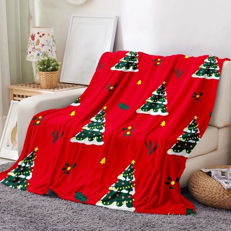 Plaid De Noël - Flanelle Polyester - Motif Arbre De Noël Et Lumières - Rouge - 100 X 70 Cm - Usage Intérieur Et Extérieur - 1 Pièce (1/5)