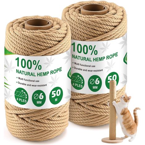 2 Pièces Corde Arbre à Chat, 6mm × 50m Corde de Jute Tissé, Sisal pour Arbre à Chaton pour Bricolage Home Decor, Crafts (1/5)