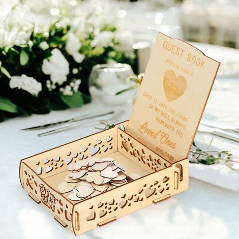 Boîte en bois en forme de cœur pour les signatures de mariage, livre d'or, boîte à messages, décoration pour les articles de mariage (1/5)