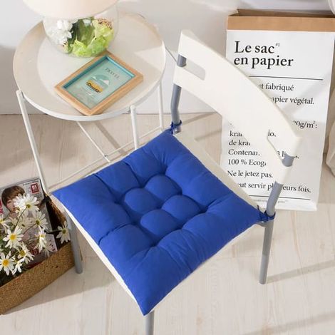 Lot de 4 coussins de chaise moelleux, avec ruban, pour salle à manger, jardin, terrasse ou cuisine (40 x 40 cm), bleu roi - bleu royal - couleur (1/5)
