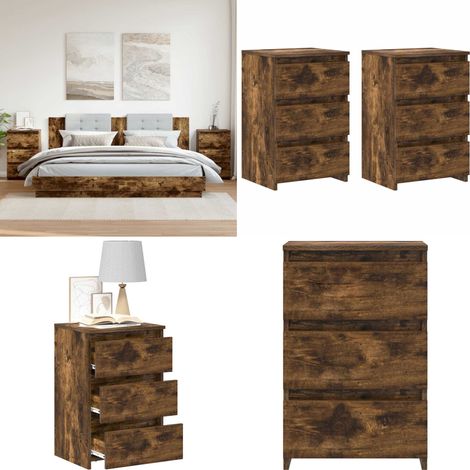 Nachttische 2 Stk. Räuchereiche 40x35x62,5 cm Holzwerkstoff - Nachttisch - Holzwerkstoff - Wohnzimmer - Schlafzimmer - Regal - Home & Living