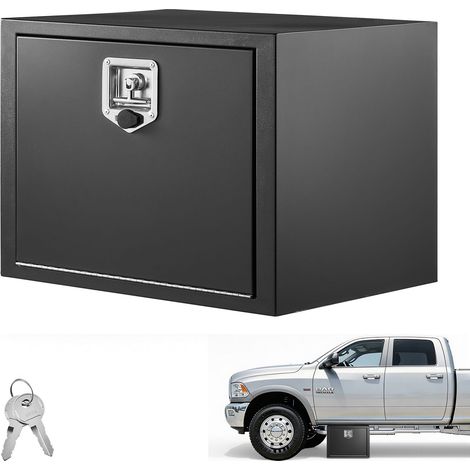 Boîte à outils sous châssis pour camion, 609 x 457 x 457 mm, coffre de rangement robuste en acier pour remorque avec serrure et clés, organisateur étanche sous caisse avec poignée en T pour camion, va (1/5)