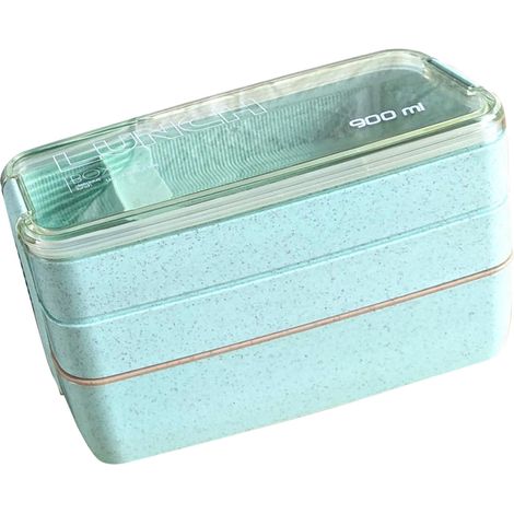Lunchbox, 3-lagig, auslaufsicher, stapelbar, rechteckig, tragbar, Bento-Box für Erwachsene und Studenten, Grün (1/5)