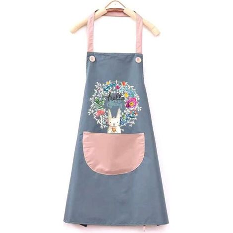 Tablier de cuisine imperméable-bleu, tablier de barbecue réglable avec poche, tablier de lapin mignon (1/4)