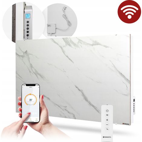 Panneau chauffant en céramique 1000W AVEC WIFI BLANC MARBRE décoratif hybride (1/5)