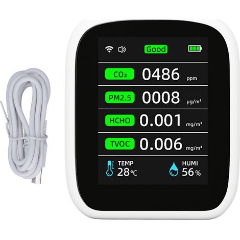 Air Quality Monitor Portable WiFi Accurate PM2.5 CO2 TVOC HCHO Humidity Temp Indoor Meter for Home School Hotel Car (1/5)