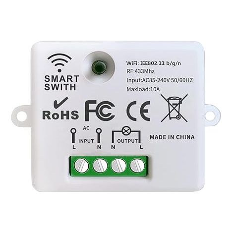 Mini commutateur WiFi sans fil récepteur de télécommande de relais RF 2500W 10A contrôle intelligent par téléphone (1/5)