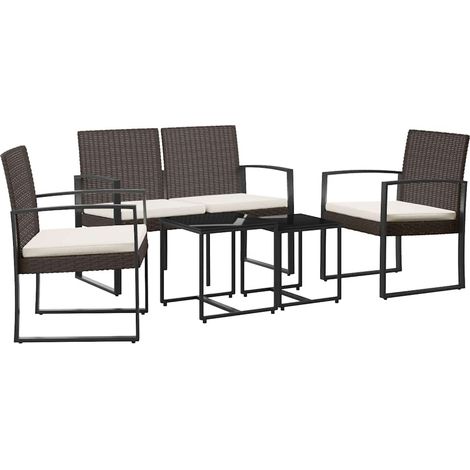 Ensemble à manger de jardin 5 pcs,Salon de jardin et coussins marron rotin PP CFW29533 (1/5)