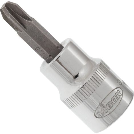 VIGOR Innenvierkant Antrieb 10 = 3/8 Zoll Schraubendreher-Einsatz Pozidriv-Profil (PZ) V2289N ∙ Vierkant hohl 10 mm (3/8 Zoll) ∙ Pozidriv Profil PZ ∙ PZ 3 ∙ Gesamtlänge: 49 mm (1/3)