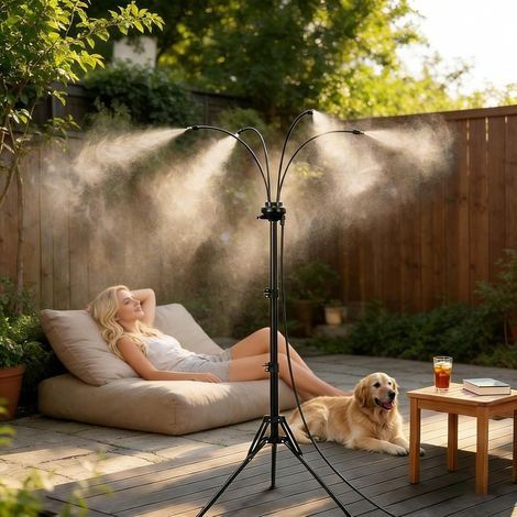 Système de brumisation extérieur réglable, brumisateur sur Pied pour terrasse et Jardin, pulvérisateur refroidissant Portable avec 4 Buses réglables 110cm (1/5)