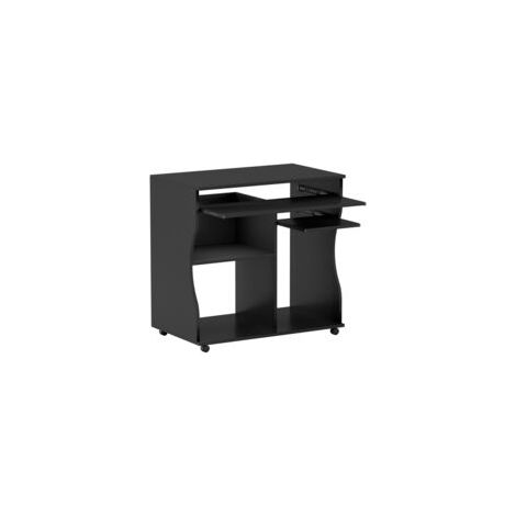 Computertisch Schreibtisch mit Rollen Bürotisch mit Tastaturablage， Ablage, PC Tisch Schwarz 80 x 48 x 75 cm