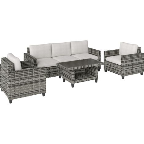 Outsunny 5 Seater Wicker Outdoor Furniture Set for Balcony, Light Grey (1/5)