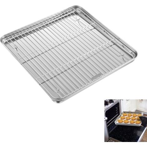 Teglia da forno monoblocco con griglia di raffreddamento - Teglia piccola con griglia di raffreddamento - Adatta per cuocere biscotti, pane, carne, ecc. - 25×25×2,5 cm - Argento (1/5)