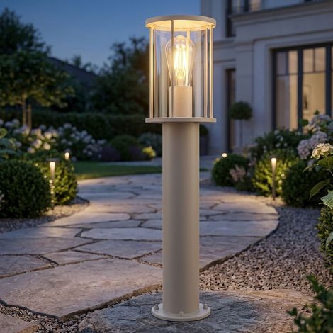 Lampada da esterno, lampada da terra, lampada da giardino, acciaio inossidabile, beige, vetro trasparente, IP54, H 60 cm (1/5)
