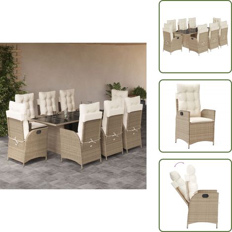 Coussin de siège - vidaXL Ensemble à manger de jardin et coussins 9 pcs beige Poly rotin - Coussin de dossier (1/5)