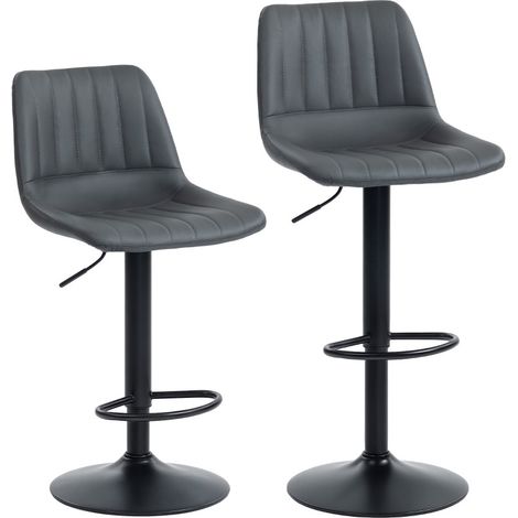 Barhocker 2er-Set im Retrodesign mit Fußstütze, höhenverstellbar, Kunstleder, Dunkelgrau, MODENUIT (1/5)