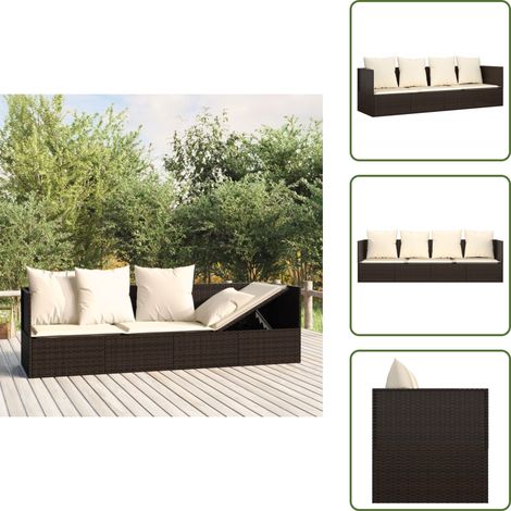 Outdoor-Loungebett mit Kissen Braun Poly Rattan - Outdoormöbel - Lounge Bett - Gartenmöbel - Sonnenliege - Relaxsessel (1/5)