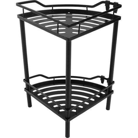 Étagère de salle bain triangulaire noir mat, 2 niveaux, 31 cm hauteur, organisateur d'angle en (1/5)