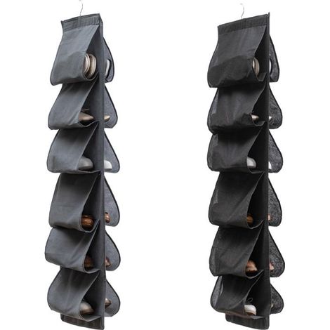 Lot de 2 Range-chaussures mural 12 pochettes transparentes, organiseur suspendu avec crochets, pliable pour placard et porte, idéal gain de place (1/5)