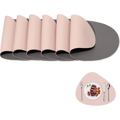 Platzset – Rutschfeste, runde, doppelseitige Tischsets aus PVC – Für Esstisch und Küche – 4er-Set – Grau und Rosa (1/5)