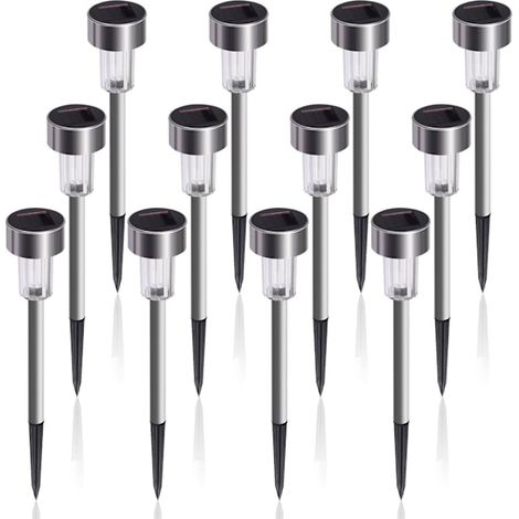 Lampes solaires de jardin, éclairage extérieur LED pour allées et chemins, lot de 12, acier inoxydable. (1/2)
