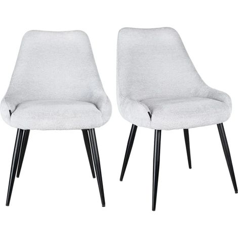 Lot 2 chaises en tissu doux gris clair et pieds métal noir – TARA