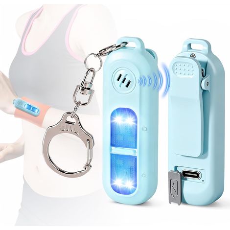 Alarme personnelle 130 dB – Rechargeable – LED SOS et lumière clignotante – Mousqueton inclus – Fixation par clip – Répulsif anti-ours – Pour femmes, enfants et promeneurs nocturnes – Bleu (1/5)