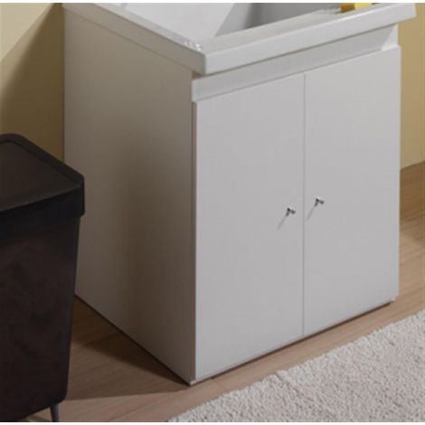 Indusa – Meuble machine à laver RIBA 75 – Mélaminé blanc – Longueur 72 cm – Largeur 64 cm – Hauteur 86 cm – Double porte (1/2)