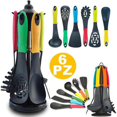 Trade Shop - Küchenutensilienhalter mit Schöpflöffeln, 6 Stück, Spatel, Spaghetti, Sestiglia -