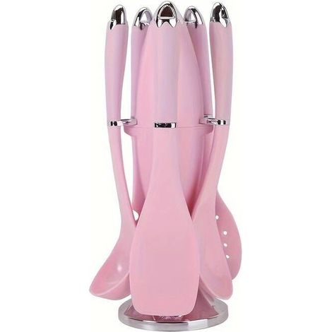 Ensemble d'ustensiles de cuisine en silicone Crezuo : cuillère à soupe avec passoire, spatule antiadhésive et support de rangement pour cartouches de fusée.