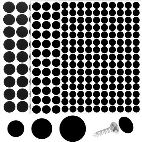 Lot de 290 cache-vis autocollants en PVC résistant à la poussière pour meubles, vis à bois, mur, armoire, bureau, mur - 12 mm, 15 mm, 21 mm (noir) (1/4)