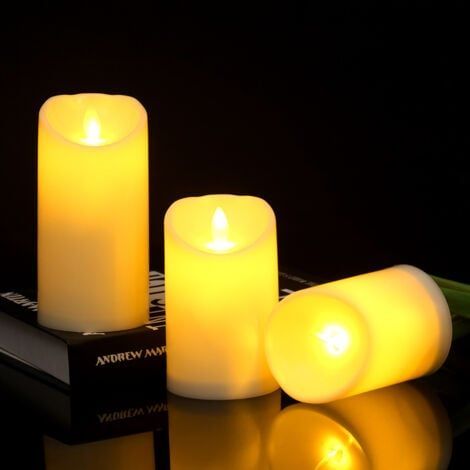 Lot de 3 bougies LED avec fonction minuterie - Les bougies ont l'apparence de vraie cire - Convient pour une utilisation en extérieur (1/3)