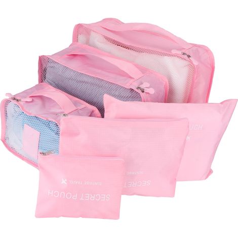 Lot de 6 sacs de rangement pour vêtements, organiseur de valise de voyage, rose (1/5)