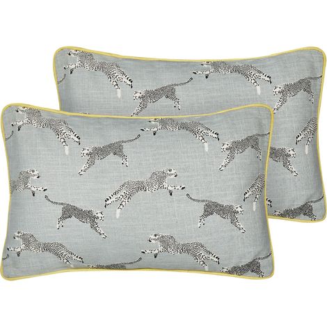 Lot de 2 Coussins Décoratifs avec Motifs de Guépards 30 x 50 cm en Coton Gris Arales