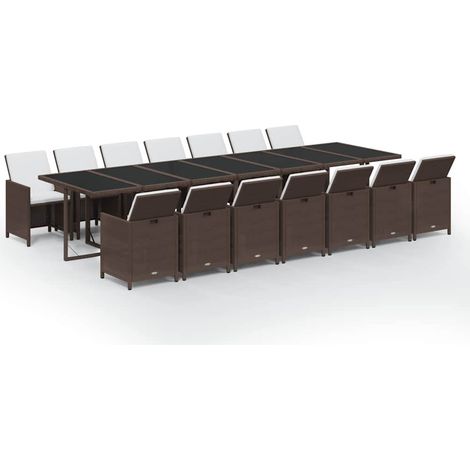 Maison Exclusive - Set da Pranzo Giardino 15 pz con Cuscini in Polyrattan Marrone (1/5)