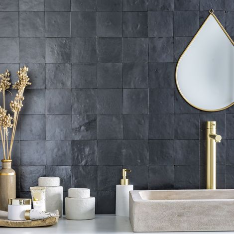Zellige véritable Carrelage Artisanal - 10x10 cm - Noir Métal (vendu par boîte de 0,5m²) (1/5)