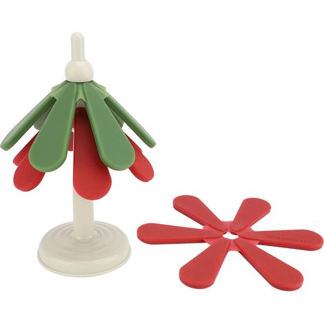 Ensemble 3 dessous de plat silicone forme arbre anti-brûlure empilable sous-verres isolants plats chauds déco table rouge vert socle rond (1/5)