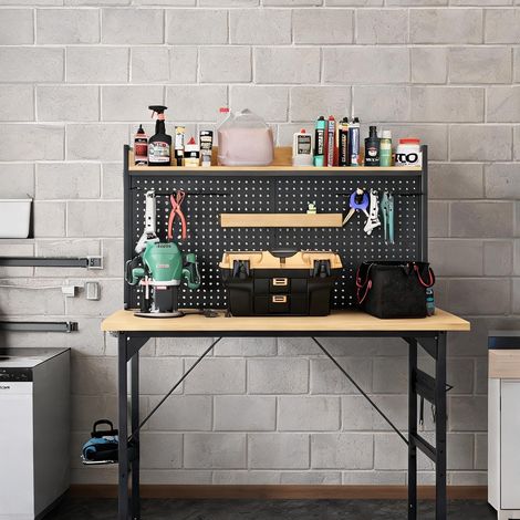 Établi en bois réglable 120 cm avec panneau perforé et roulettes (1/5)