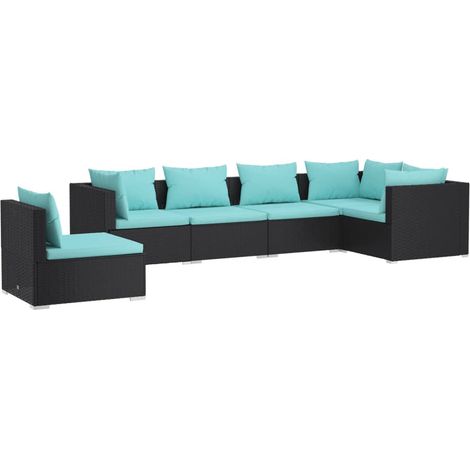 6-tlg. Garten-Lounge-Set mit Kissen Poly Rattan Schwarz vidaXL (1/5)