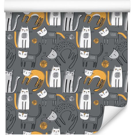 Papier peint style scandinave à motifs de chats pour salon et chambre 50x1000 cm (1/5)