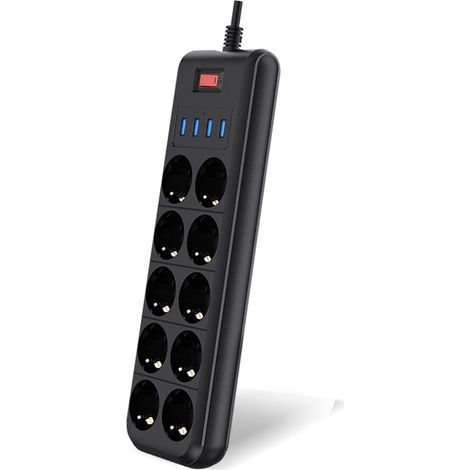 Multiprise de Protection Contre Les surtensions Bande 10 Voies Prise de Courant Alternatif Port de Charge USB Rallonge de 2 m Ordinateur TV Smartphone (1/5)