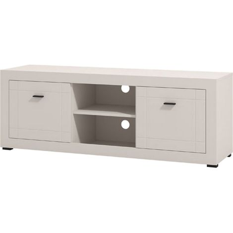 TV-Möbel Sillaro, 2 Regale, 2 Türen, 4 Fächer, 147,5x41,5x53,5h cm Cremeweiß