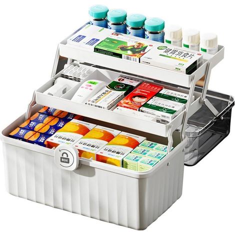 3-lagige Medikamenten-Aufbewahrungsbox mit Griff und Sicherheitsverschluss