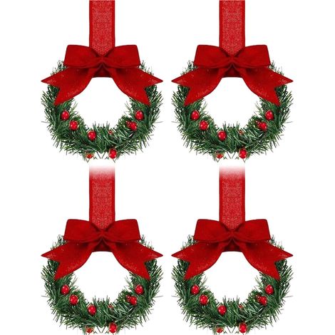 Guirlande De Noël Miniature - Baies Rouges Et Ruban - Pour Armoire De Cuisine Fenêtre Cheminée Porte - Lot De 12 Pièces (1/2)
