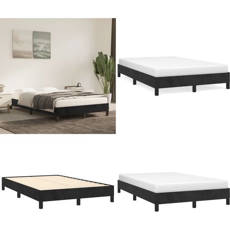 Cadre de lit sans matelas noir 120x190 cm velours - Cadre De Lit - Lit Double - Lit Velours - Lit Noir - Meuble Chambre - Home & Living (1/5)