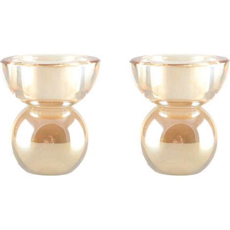Lot de 2 Bougeoirs en Cristal Ambre Chandeliers Décoratifs de Table 7,5x7,5x8,5 cm - PANGIVO (1/4)